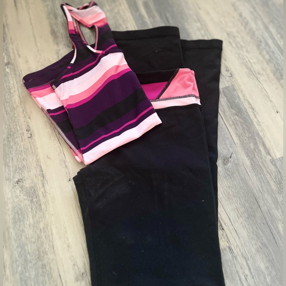 Lululemon striped Y-back top size Med with the original groove pant in size 8.